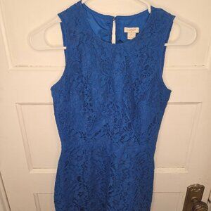 J. Crew Royal Blue Floral Lace Sleeveless Knee Length Dress - Size 00